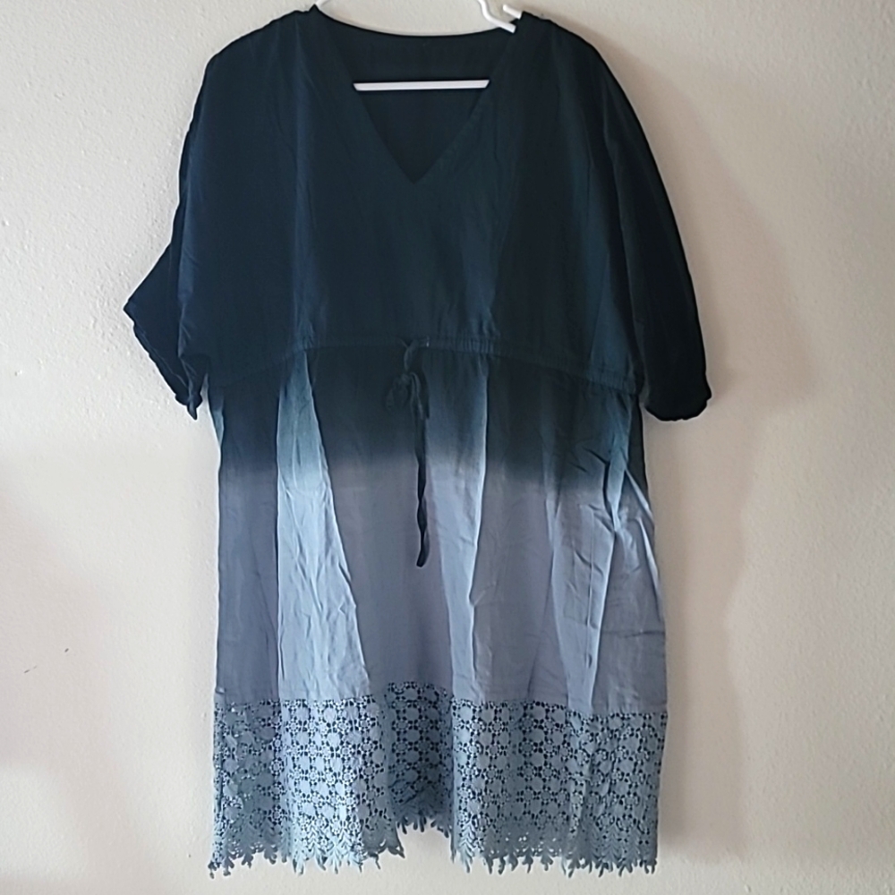Swimsuit cover up Navy blue to light blue/grey hombre coloring 2XL